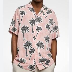 Zara Men's Pink Palm Tree Shirt